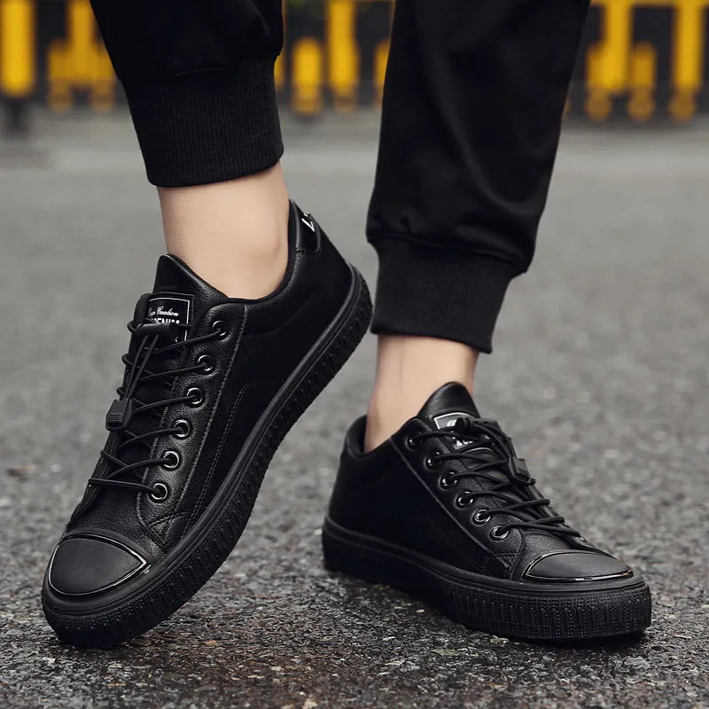 Men's Casual Leather Sneakers | Men's Flat Shoes