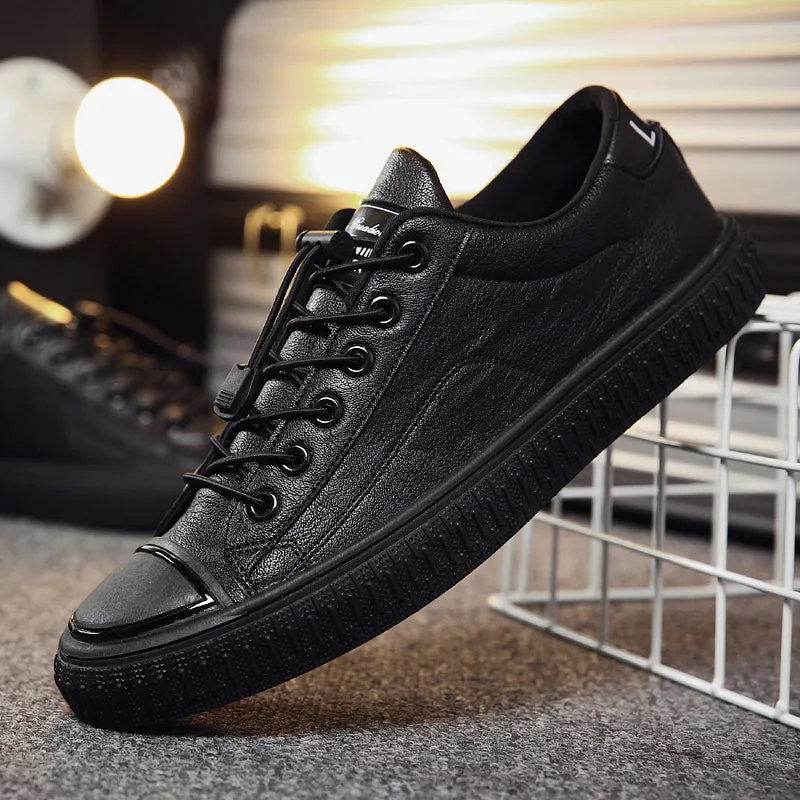 Men's Casual Leather Sneakers | Men's Flat Shoes