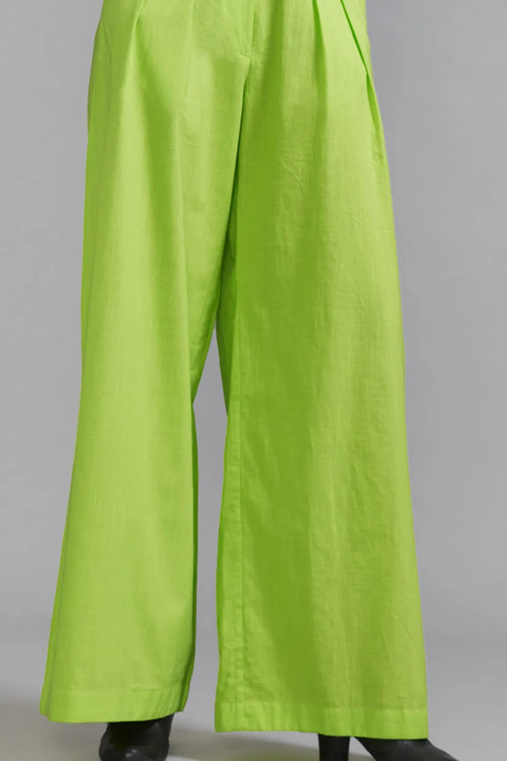 Neon Green Cotton Pleated Trousers