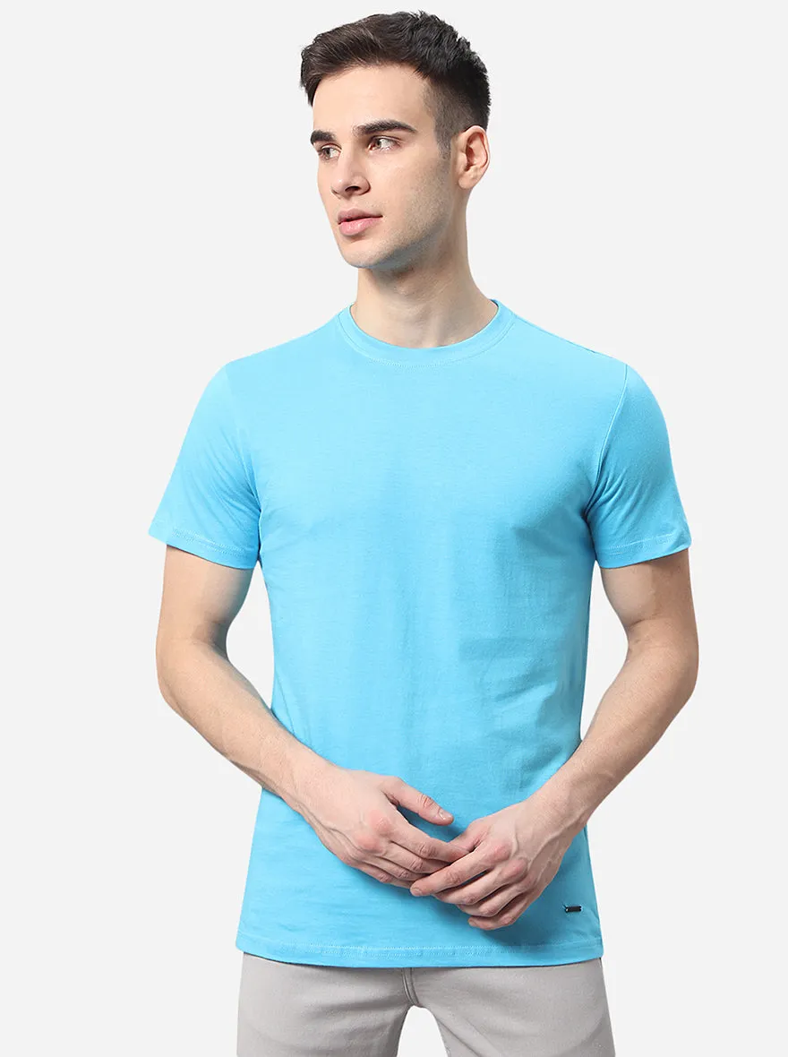 Rivera Blue Solid Slim Fit T-Shirt | JadeBlue