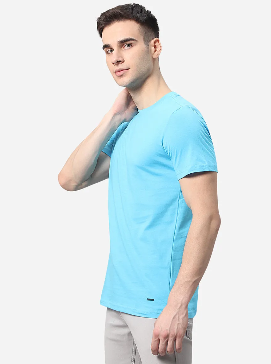 Rivera Blue Solid Slim Fit T-Shirt | JadeBlue