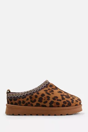 ROBYN LEOPARD ULTRA MINI PLATFORM EMBROIDERED ANKLE SLIPPER BOOTS