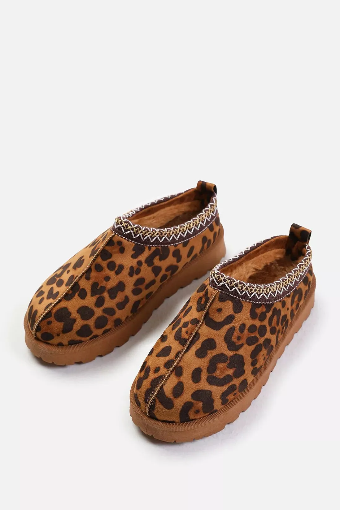 ROBYN LEOPARD ULTRA MINI PLATFORM EMBROIDERED ANKLE SLIPPER BOOTS