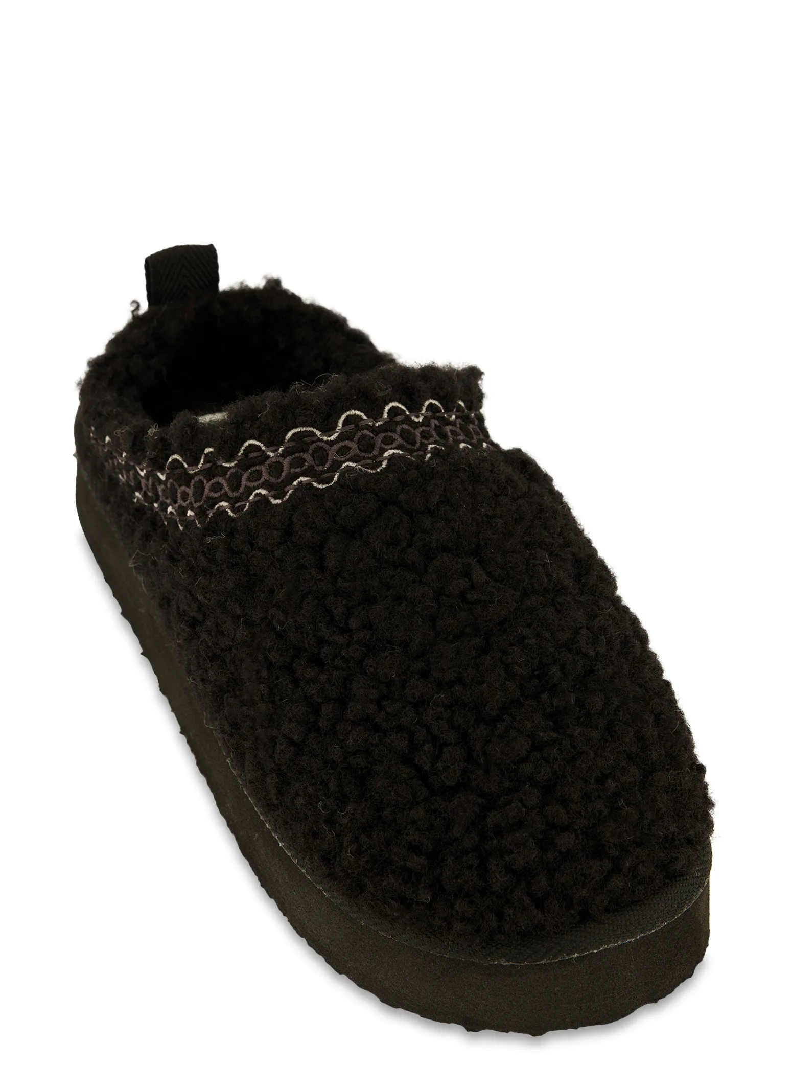 Sherpa Embroidered Detail Platform Clogs