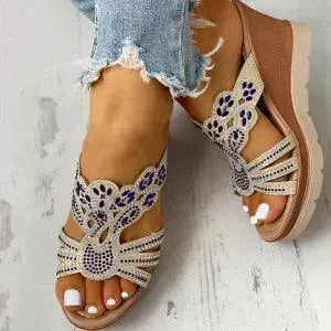 Slip on Rhinestone Wedge Sandals