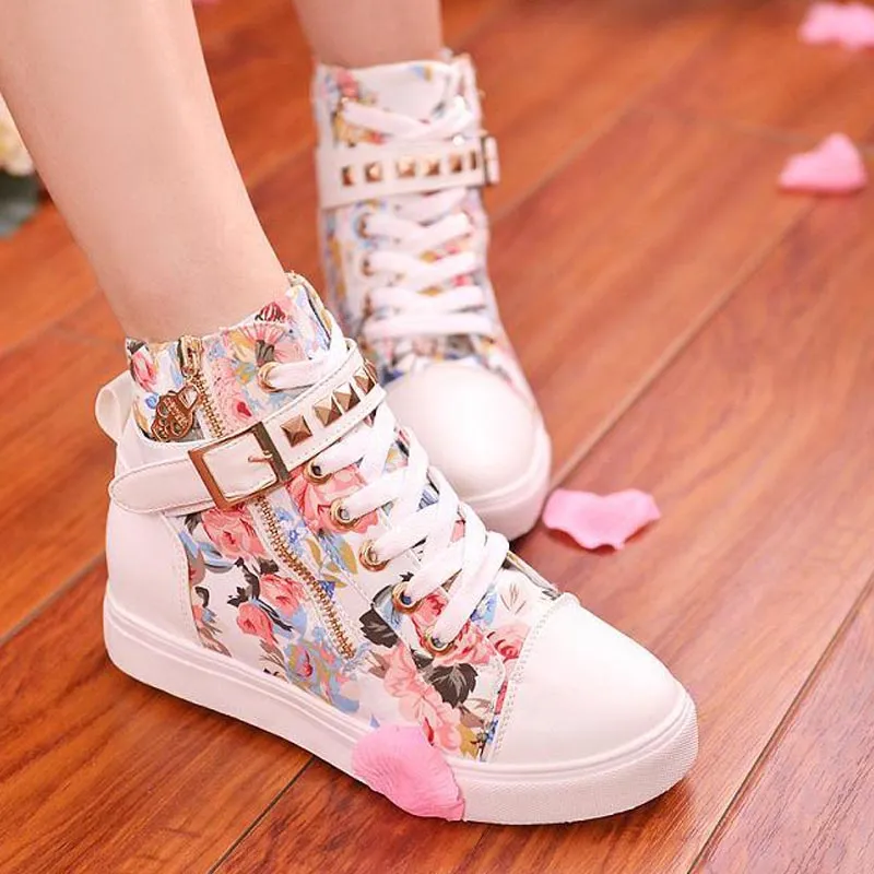 Students Floral Canvas High Help Shoes AD0236