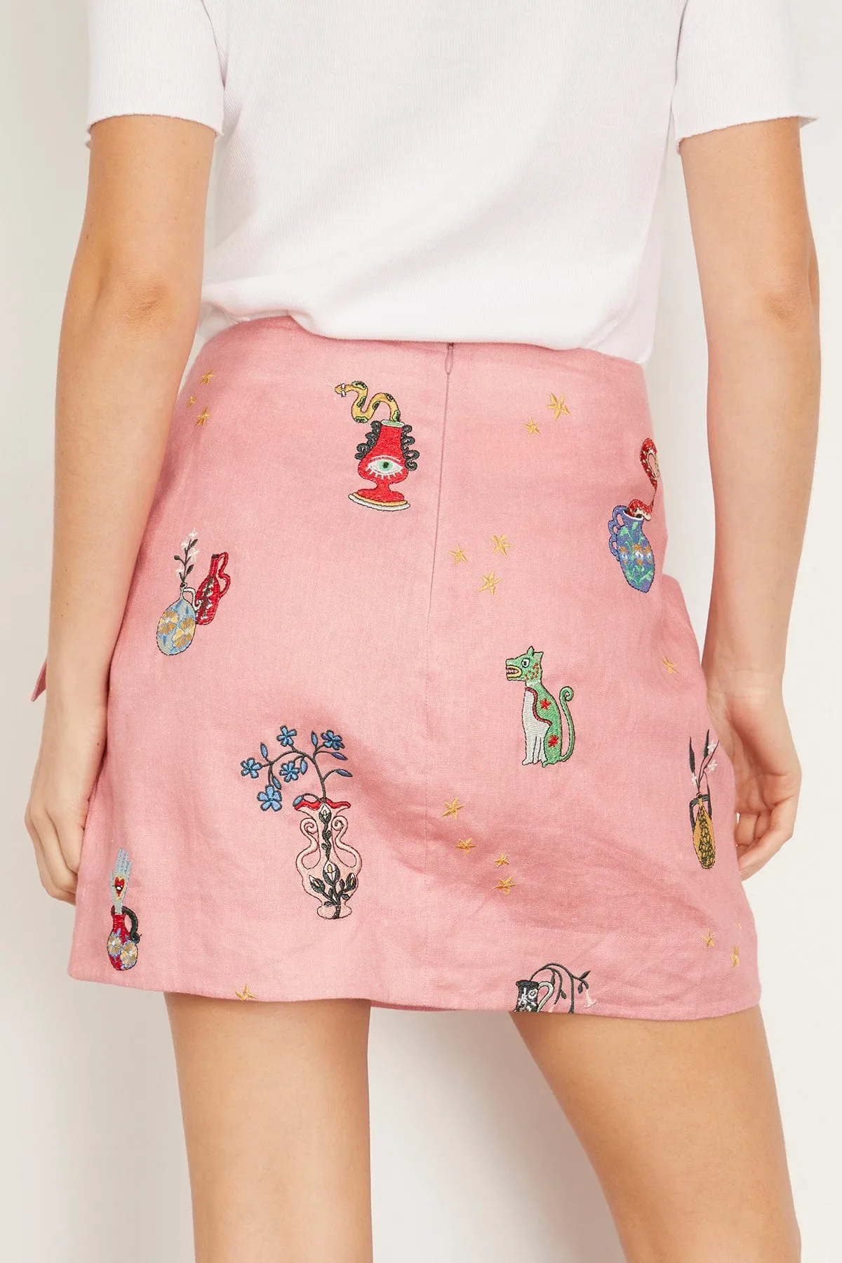 Timmy Embroidered Sarong Skirt in Pink