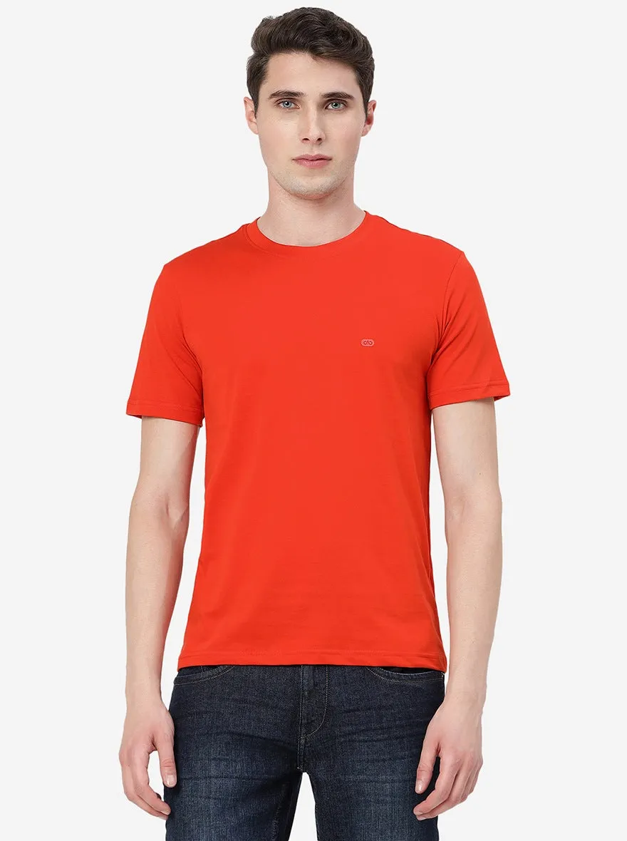 Tomato Red Solid Slim Fit T-Shirt | JadeBlue