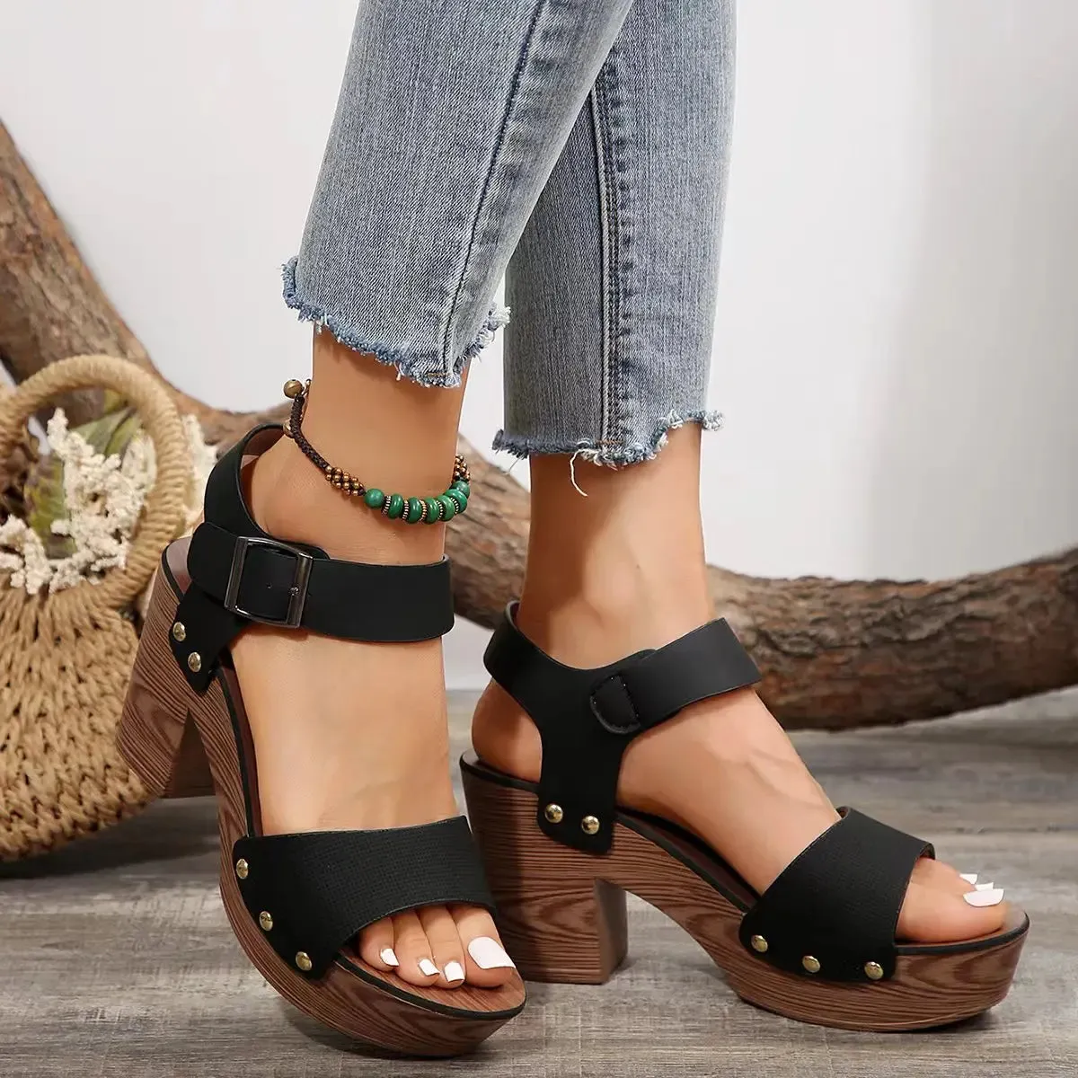 Trendy Slip-on Platform Heels Sandals