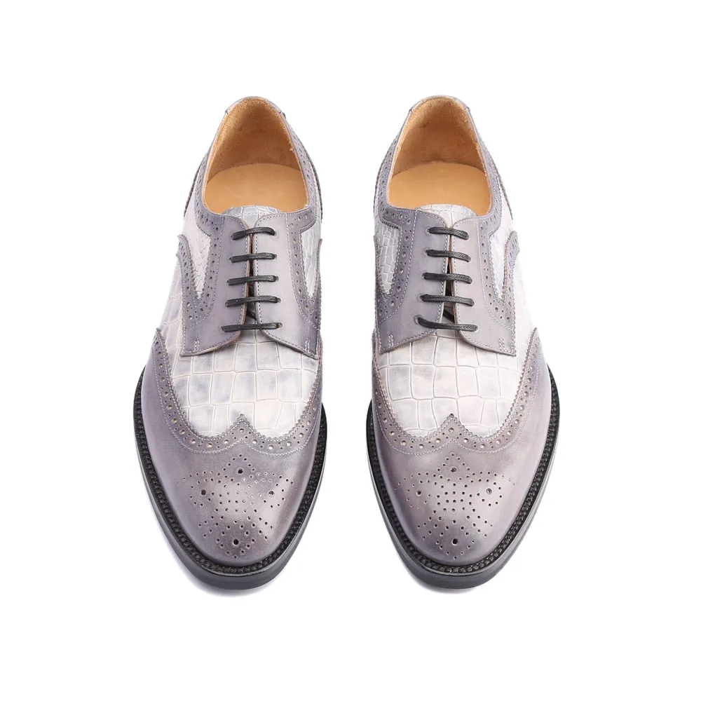 Two Tone Patterned Men Leather Derby Shoes