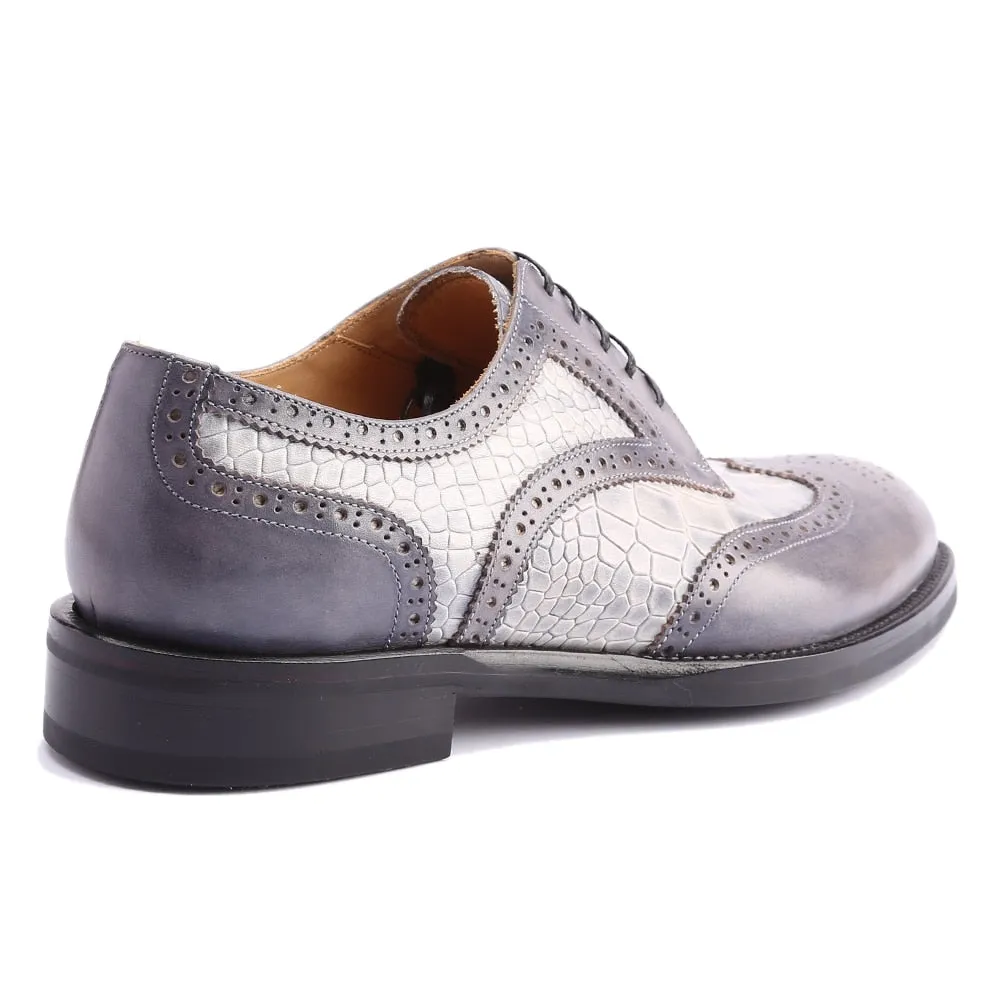 Two Tone Patterned Men Leather Derby Shoes