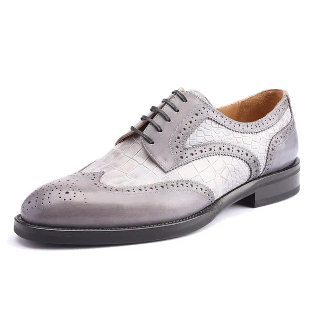 Two Tone Patterned Men Leather Derby Shoes