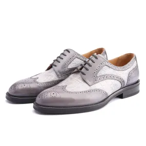 Two Tone Patterned Men Leather Derby Shoes